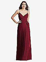 Front View Thumbnail - Burgundy Chiffon Maxi Wrap Dress with Sash - Cora