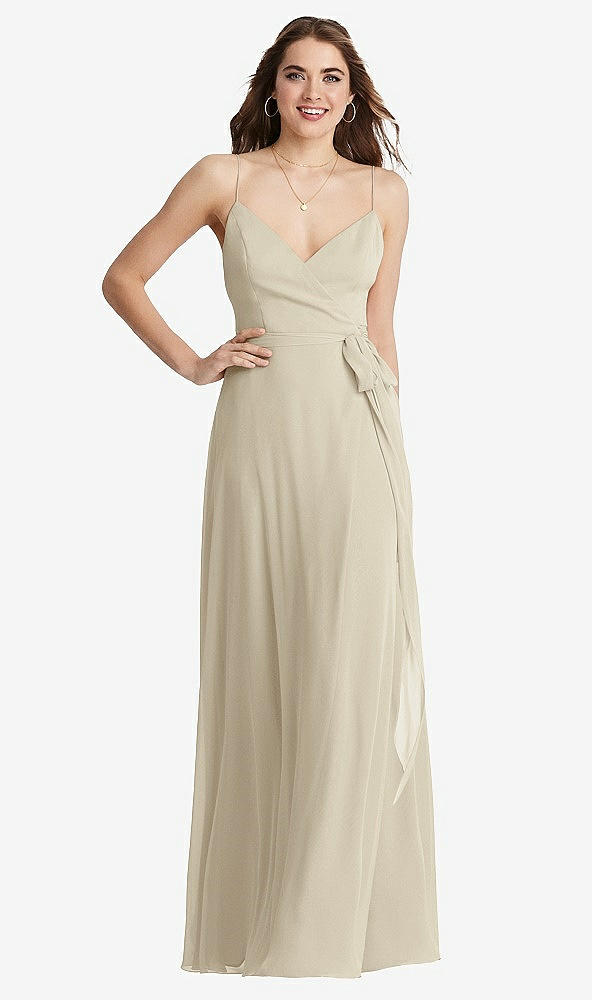 Front View - Champagne Chiffon Maxi Wrap Dress with Sash - Cora