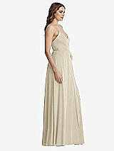 Side View Thumbnail - Champagne Chiffon Maxi Wrap Dress with Sash - Cora