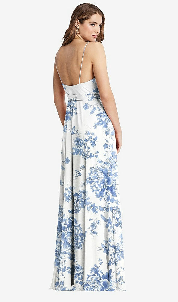 Back View - Cottage Rose Dusk Blue Chiffon Maxi Wrap Dress with Sash - Cora