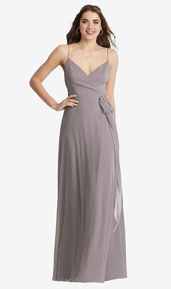 Front View - Cashmere Gray Chiffon Maxi Wrap Dress with Sash - Cora