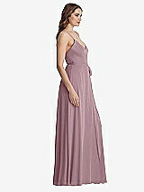 Side View Thumbnail - Dusty Rose Chiffon Maxi Wrap Dress with Sash - Cora