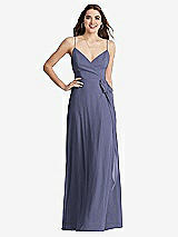 Front View Thumbnail - French Blue Chiffon Maxi Wrap Dress with Sash - Cora