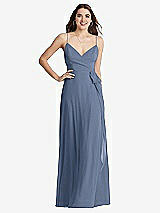 Front View Thumbnail - Larkspur Blue Chiffon Maxi Wrap Dress with Sash - Cora