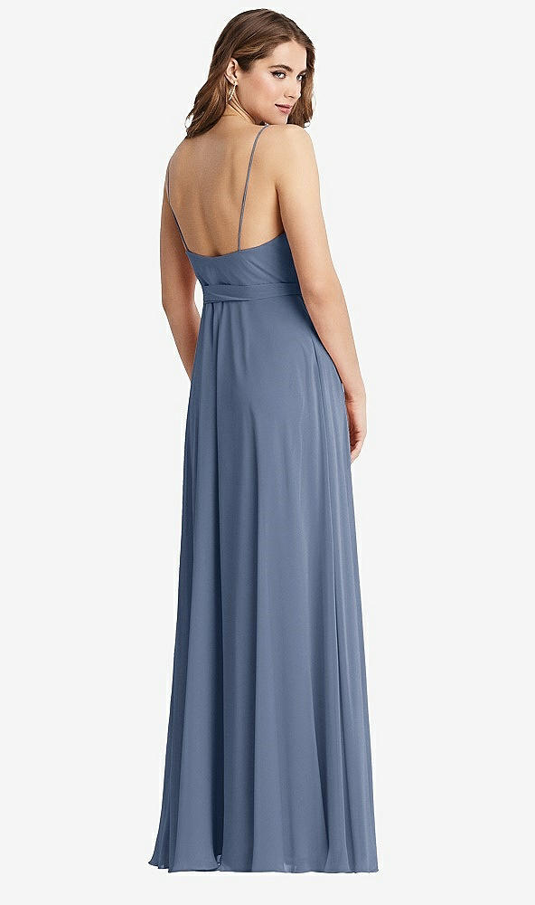 Back View - Larkspur Blue Chiffon Maxi Wrap Dress with Sash - Cora