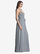 Side View Thumbnail - Platinum Chiffon Maxi Wrap Dress with Sash - Cora