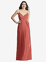 Front View Thumbnail - Coral Pink Chiffon Maxi Wrap Dress with Sash - Cora