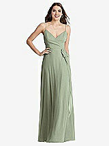 Front View Thumbnail - Sage Chiffon Maxi Wrap Dress with Sash - Cora