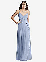 Front View Thumbnail - Sky Blue Chiffon Maxi Wrap Dress with Sash - Cora