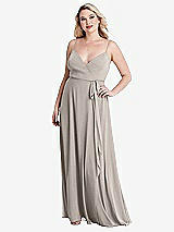 Alt View 1 Thumbnail - Taupe Chiffon Maxi Wrap Dress with Sash - Cora