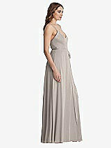 Side View Thumbnail - Taupe Chiffon Maxi Wrap Dress with Sash - Cora