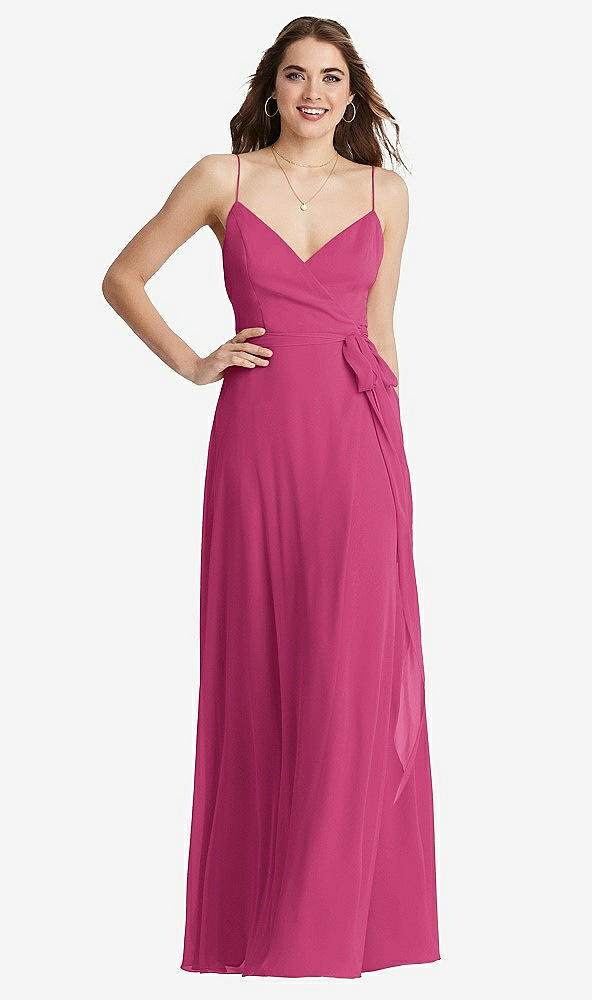 Front View - Tea Rose Chiffon Maxi Wrap Dress with Sash - Cora