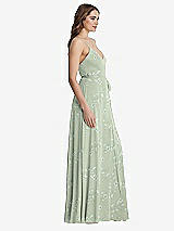 Side View Thumbnail - Vintage Primrose Sage Chiffon Maxi Wrap Dress with Sash - Cora