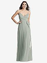 Front View Thumbnail - Willow Green Chiffon Maxi Wrap Dress with Sash - Cora