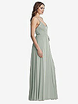 Side View Thumbnail - Willow Green Chiffon Maxi Wrap Dress with Sash - Cora