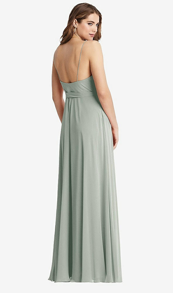 Back View - Willow Green Chiffon Maxi Wrap Dress with Sash - Cora