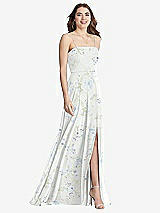 Front View Thumbnail - Bleu Garden Square Neck Chiffon Maxi Dress with Front Slit - Elliott