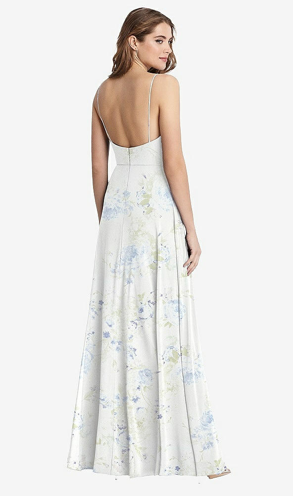 Back View - Bleu Garden Square Neck Chiffon Maxi Dress with Front Slit - Elliott