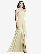 Front View Thumbnail - Butter Yellow Square Neck Chiffon Maxi Dress with Front Slit - Elliott