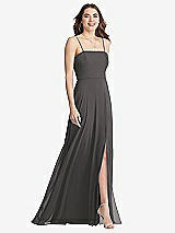 Front View Thumbnail - Caviar Gray Square Neck Chiffon Maxi Dress with Front Slit - Elliott