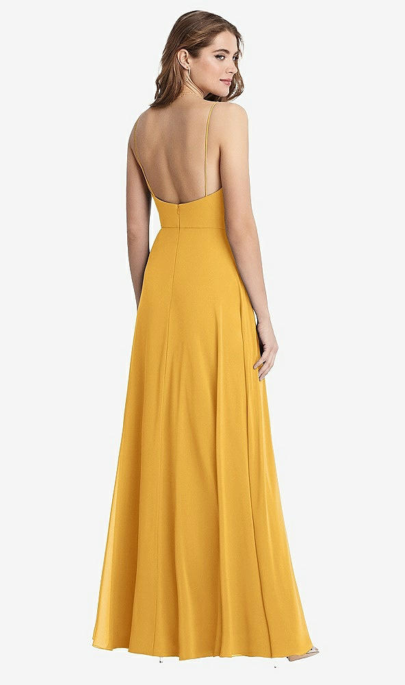 Back View - NYC Yellow Square Neck Chiffon Maxi Dress with Front Slit - Elliott