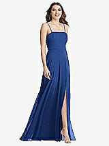 Front View Thumbnail - Classic Blue Square Neck Chiffon Maxi Dress with Front Slit - Elliott