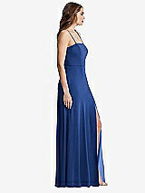 Side View Thumbnail - Classic Blue Square Neck Chiffon Maxi Dress with Front Slit - Elliott