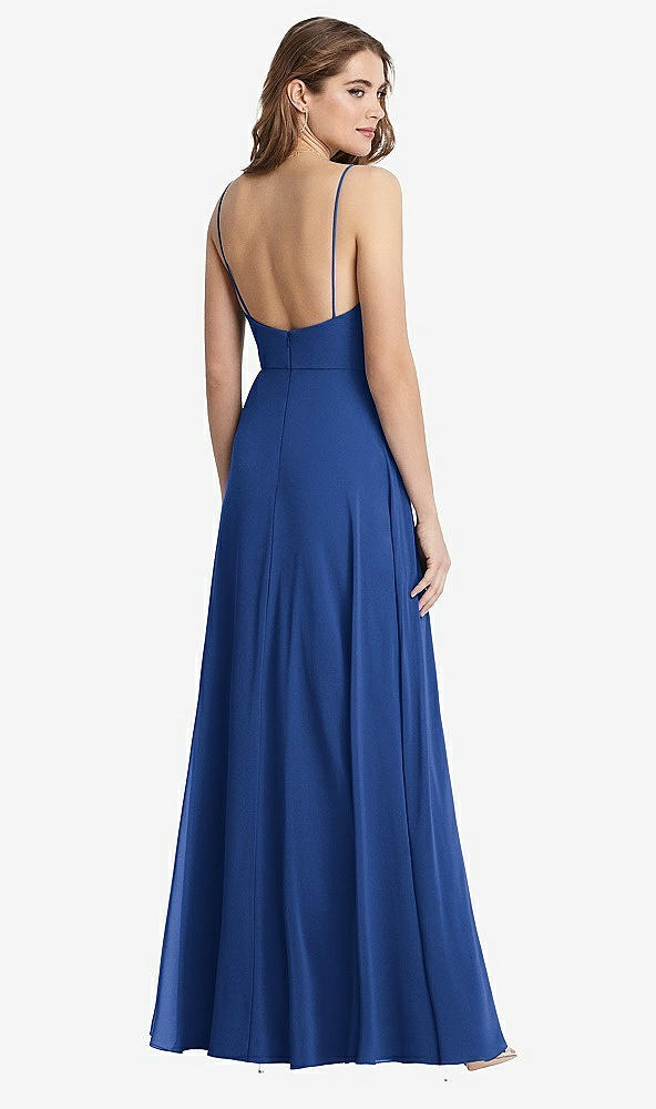 Back View - Classic Blue Square Neck Chiffon Maxi Dress with Front Slit - Elliott