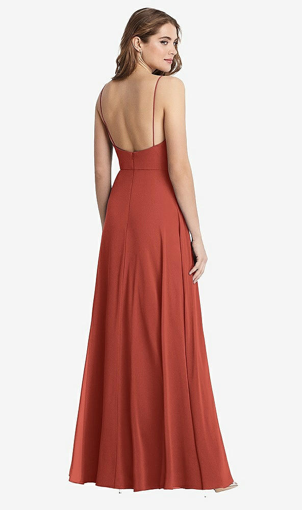 Back View - Amber Sunset Square Neck Chiffon Maxi Dress with Front Slit - Elliott