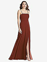 Front View Thumbnail - Auburn Moon Square Neck Chiffon Maxi Dress with Front Slit - Elliott