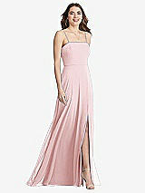 Front View Thumbnail - Ballet Pink Square Neck Chiffon Maxi Dress with Front Slit - Elliott