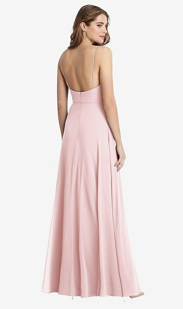 Back View - Ballet Pink Square Neck Chiffon Maxi Dress with Front Slit - Elliott