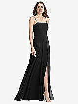 Front View Thumbnail - Black Square Neck Chiffon Maxi Dress with Front Slit - Elliott