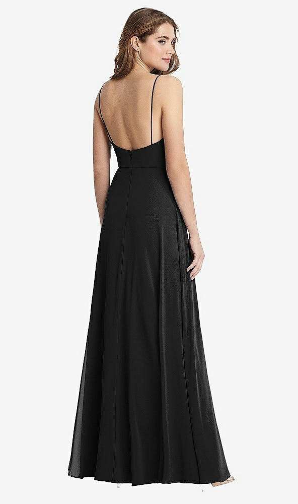 Back View - Black Square Neck Chiffon Maxi Dress with Front Slit - Elliott