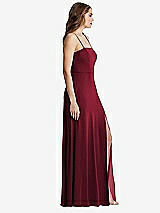 Side View Thumbnail - Burgundy Square Neck Chiffon Maxi Dress with Front Slit - Elliott