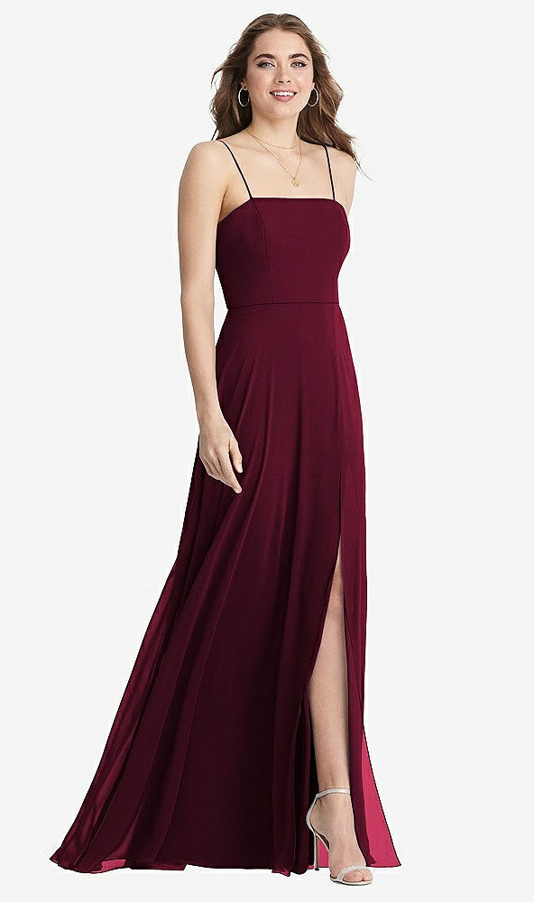 Front View - Cabernet Square Neck Chiffon Maxi Dress with Front Slit - Elliott