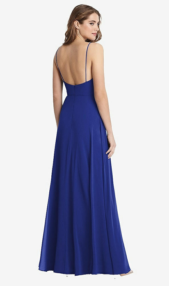 Back View - Cobalt Blue Square Neck Chiffon Maxi Dress with Front Slit - Elliott