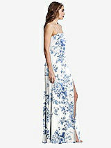 Side View Thumbnail - Cottage Rose Dusk Blue Square Neck Chiffon Maxi Dress with Front Slit - Elliott