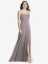 Front View Thumbnail - Cashmere Gray Square Neck Chiffon Maxi Dress with Front Slit - Elliott