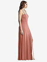 Side View Thumbnail - Desert Rose Square Neck Chiffon Maxi Dress with Front Slit - Elliott