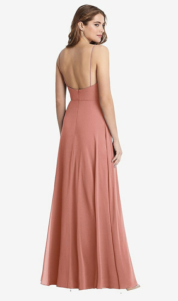 Back View - Desert Rose Square Neck Chiffon Maxi Dress with Front Slit - Elliott