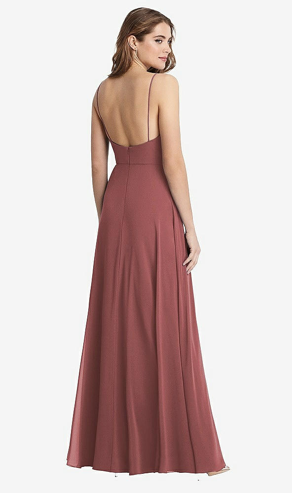 Back View - English Rose Square Neck Chiffon Maxi Dress with Front Slit - Elliott