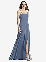 Front View Thumbnail - Larkspur Blue Square Neck Chiffon Maxi Dress with Front Slit - Elliott