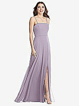 Front View Thumbnail - Lilac Haze Square Neck Chiffon Maxi Dress with Front Slit - Elliott