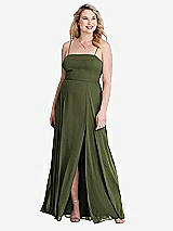 Alt View 1 Thumbnail - Olive Green Square Neck Chiffon Maxi Dress with Front Slit - Elliott