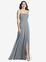 Front View Thumbnail - Platinum Square Neck Chiffon Maxi Dress with Front Slit - Elliott