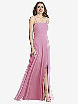 Front View Thumbnail - Powder Pink Square Neck Chiffon Maxi Dress with Front Slit - Elliott