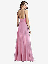 Rear View Thumbnail - Powder Pink Square Neck Chiffon Maxi Dress with Front Slit - Elliott