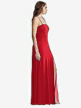 Side View Thumbnail - Parisian Red Square Neck Chiffon Maxi Dress with Front Slit - Elliott