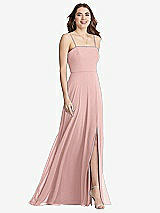 Front View Thumbnail - Rose - PANTONE Rose Quartz Square Neck Chiffon Maxi Dress with Front Slit - Elliott